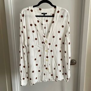 R&W white brown polka dot blouse